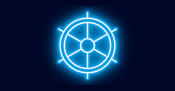 Neon blue ship wheel